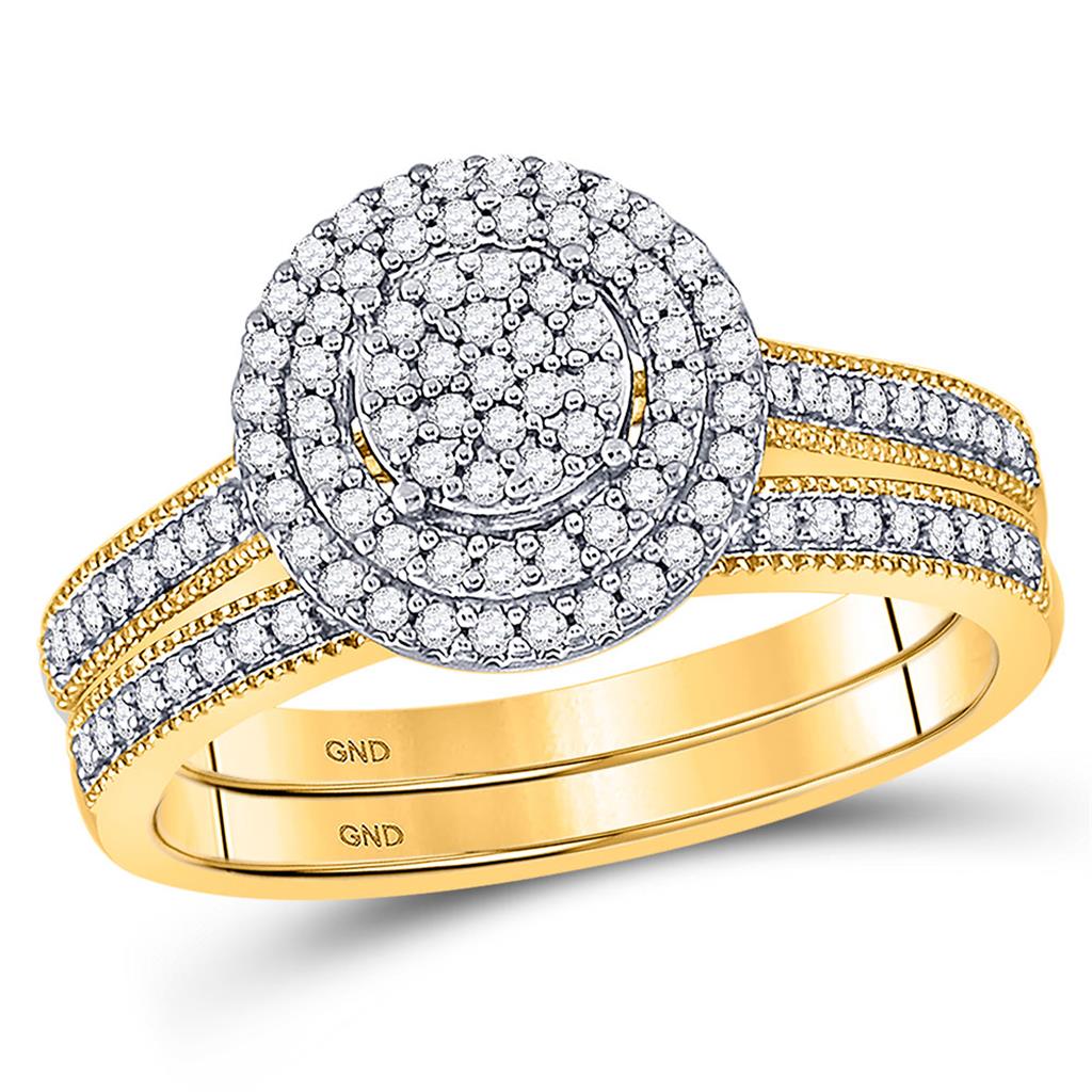 Image of ID 1 10k Yellow Gold Round Diamond Cluster Bridal Wedding Ring Set 1/3 Cttw