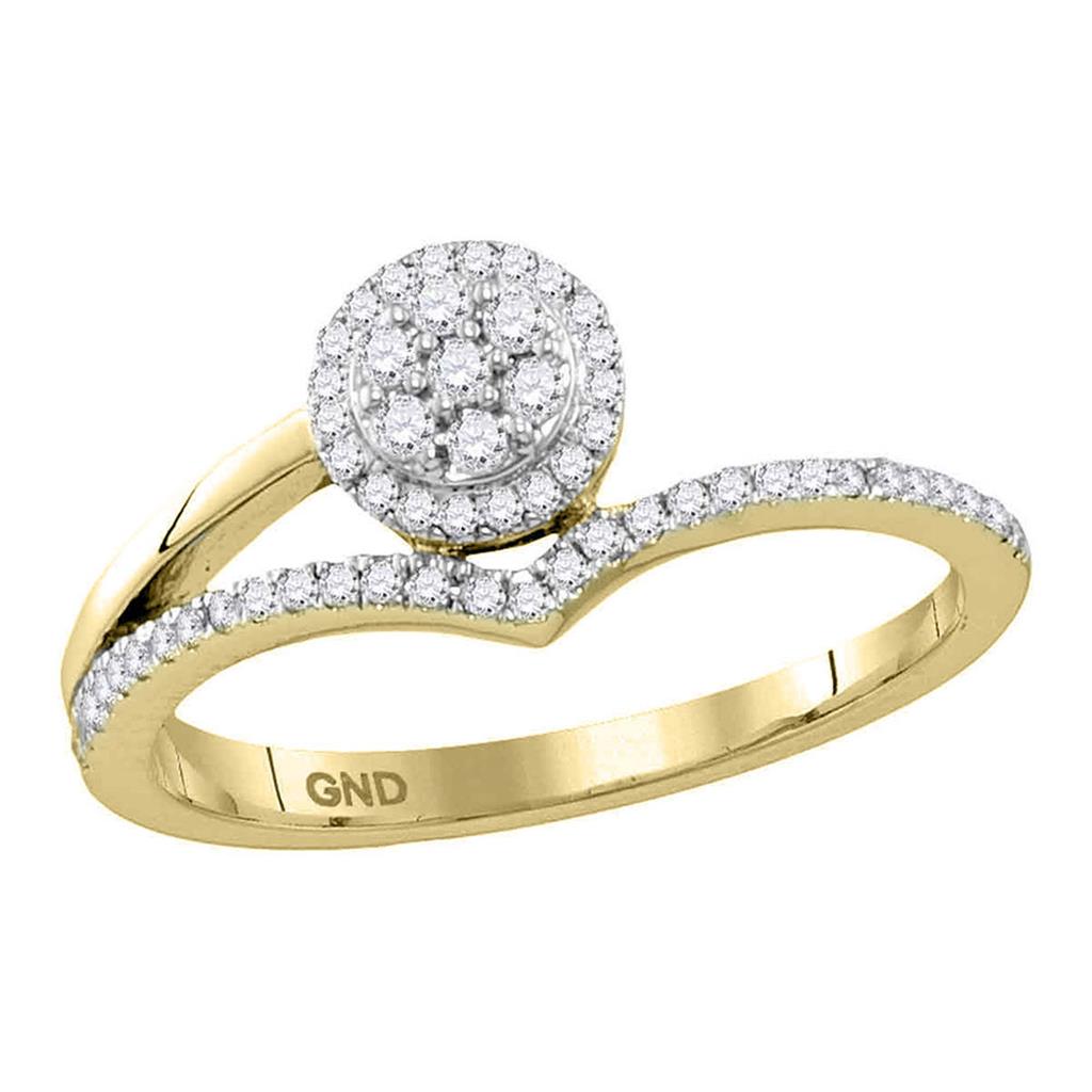 Image of ID 1 10k Yellow Gold Round Diamond Cluster Chevron Fashion Ring 1/4 Cttw