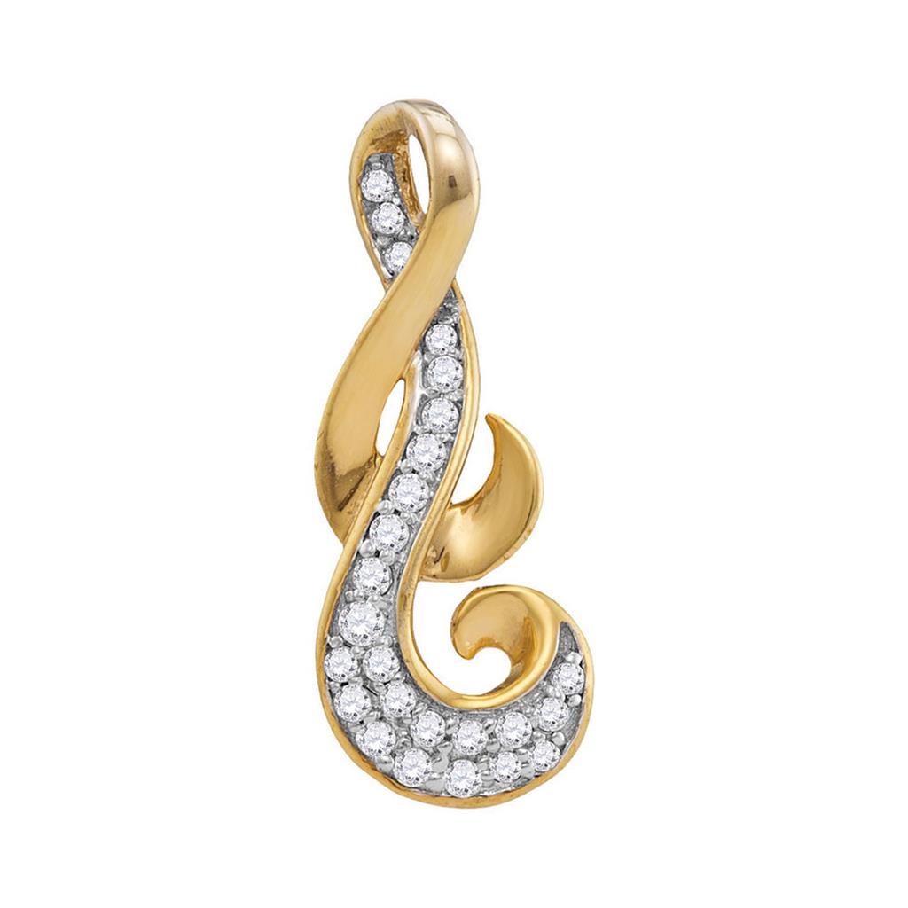Image of ID 1 10k Yellow Gold Round Diamond Cluster Curled Pendant 1/8 Cttw