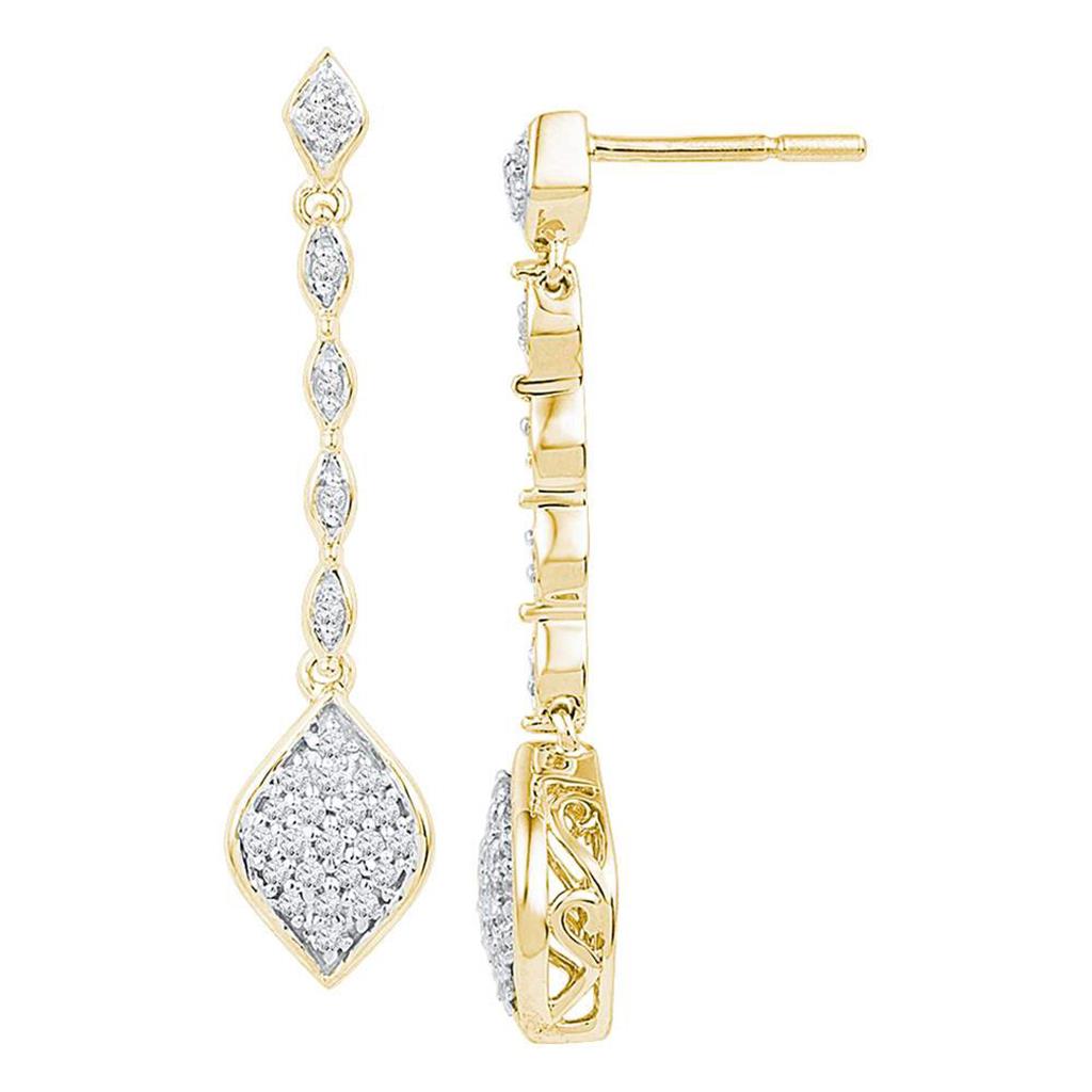 Image of ID 1 10k Yellow Gold Round Diamond Cluster Dangle Drop Earrings 1/4 Cttw