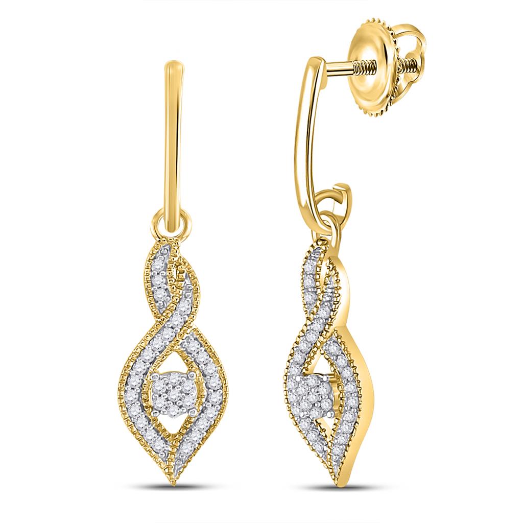 Image of ID 1 10k Yellow Gold Round Diamond Cluster Dangle Earrings 1/6 Cttw