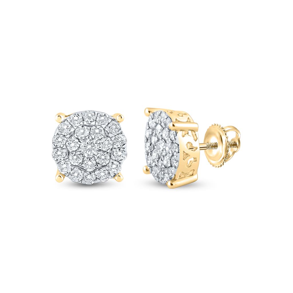 Image of ID 1 10k Yellow Gold Round Diamond Cluster Earrings 1-1/2 Cttw