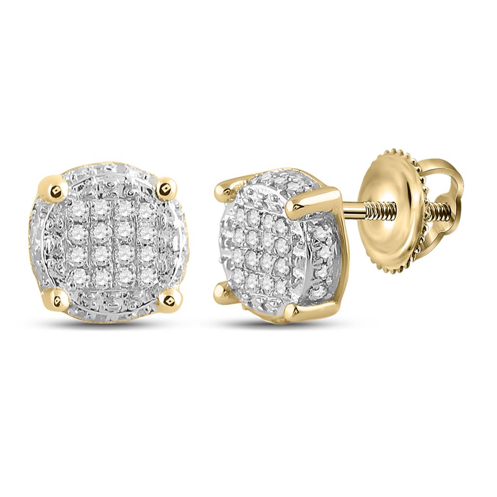 Image of ID 1 10k Yellow Gold Round Diamond Cluster Earrings 1/10 Cttw