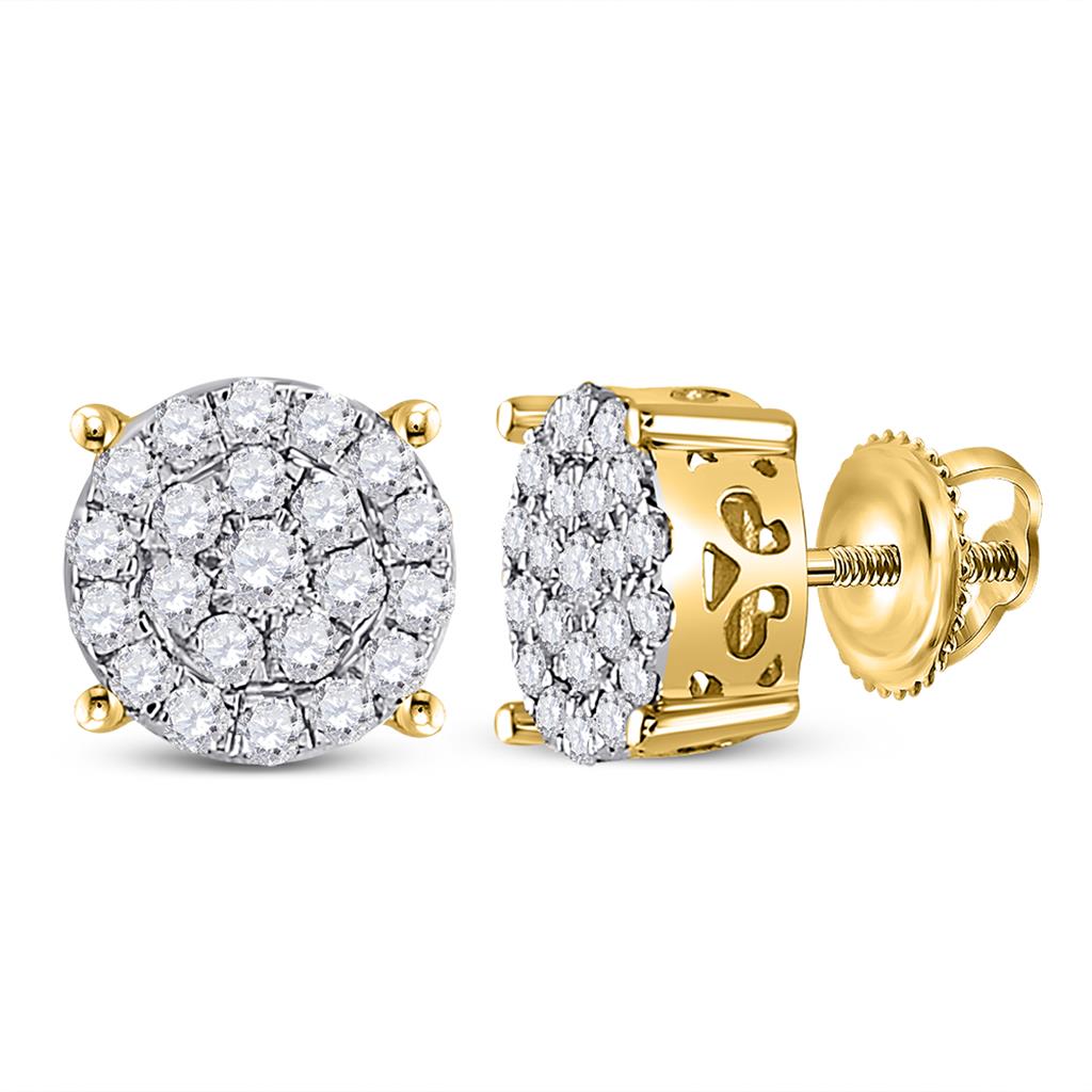 Image of ID 1 10k Yellow Gold Round Diamond Cluster Earrings 3/4 Cttw