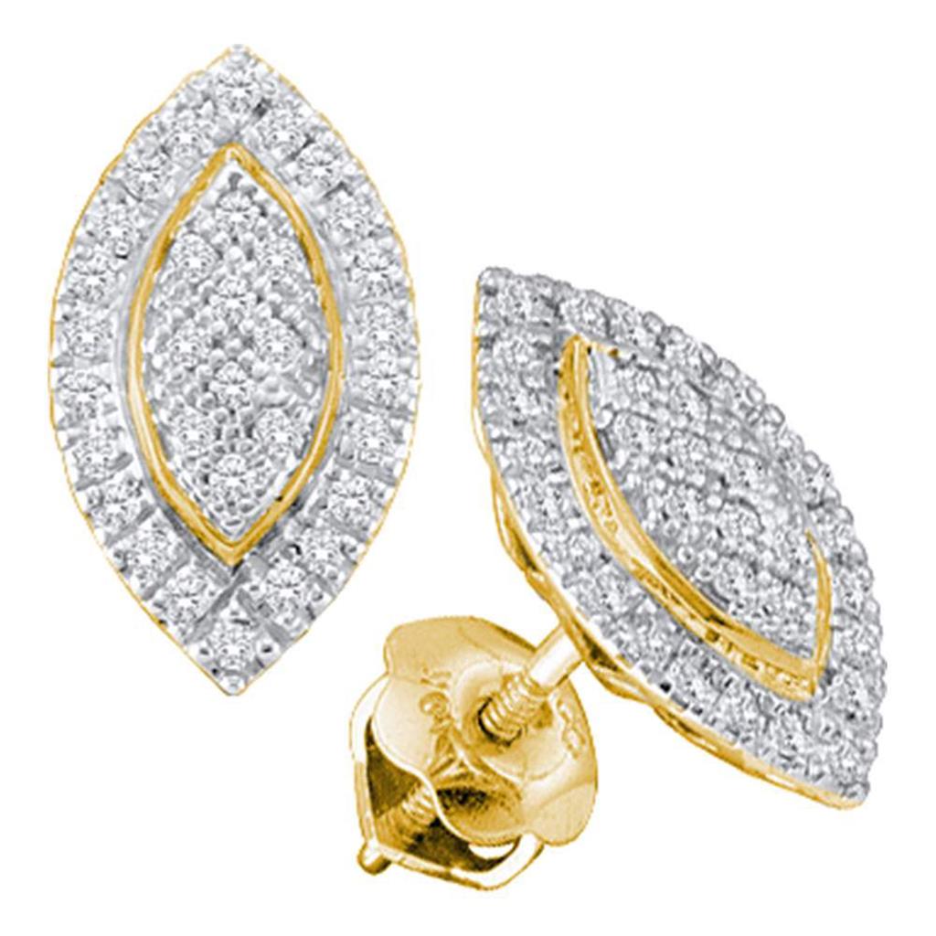 Image of ID 1 10k Yellow Gold Round Diamond Cluster Oval Stud Earrings 1/5 Cttw
