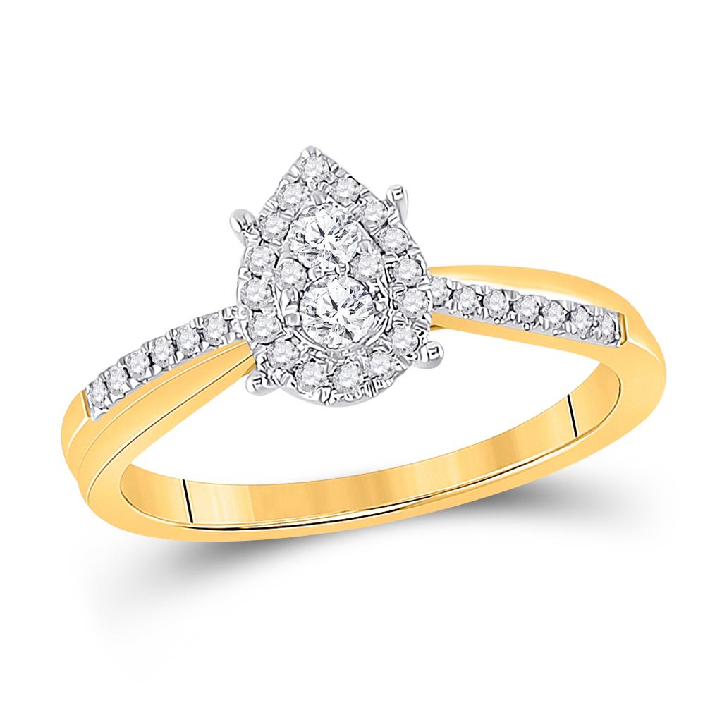 Image of ID 1 10k Yellow Gold Round Diamond Cluster Pear Promise Ring 1/4 Cttw