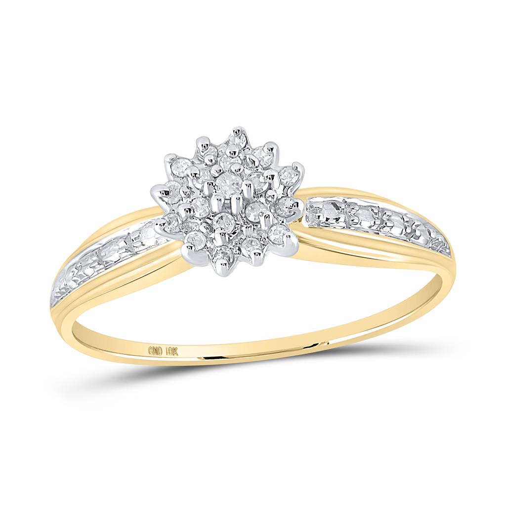Image of ID 1 10k Yellow Gold Round Diamond Cluster Ring 1/10 Cttw