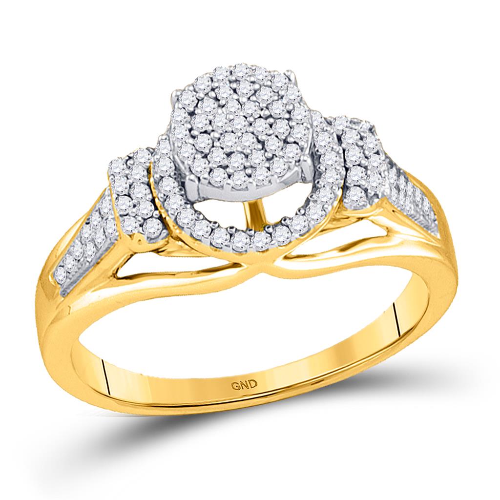 Image of ID 1 10k Yellow Gold Round Diamond Cluster Ring 1/3 Cttw