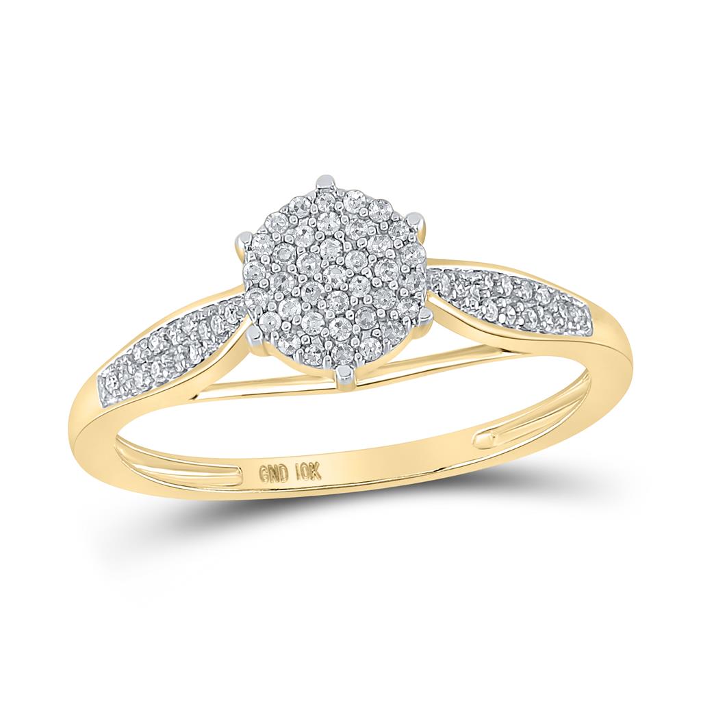 Image of ID 1 10k Yellow Gold Round Diamond Cluster Ring 1/5 Cttw