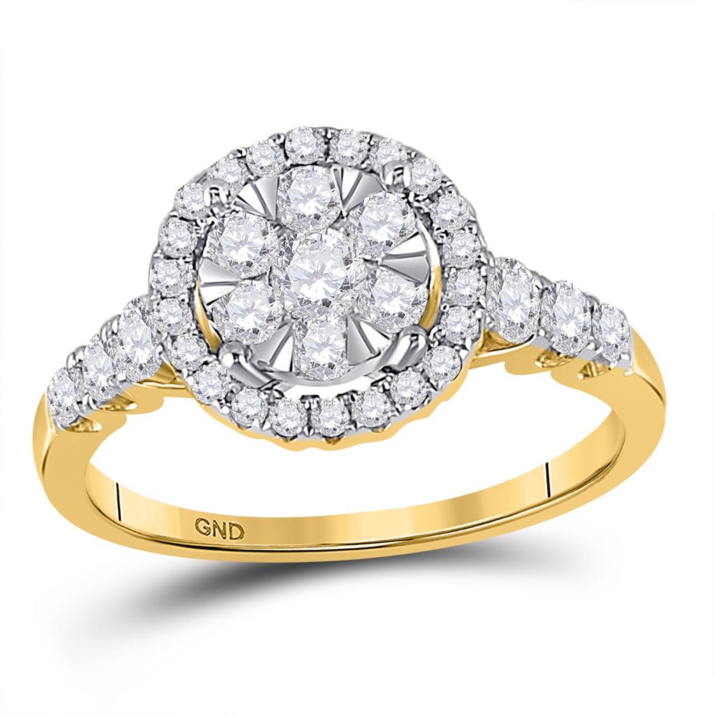 Image of ID 1 10k Yellow Gold Round Diamond Cluster Ring 3/4 Cttw