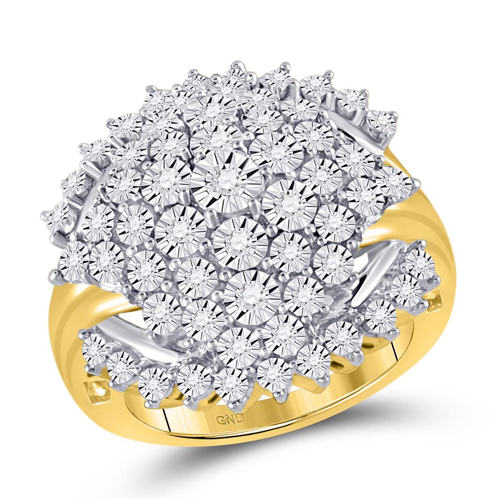 Image of ID 1 10k Yellow Gold Round Diamond Cluster Ring 3/8 Cttw