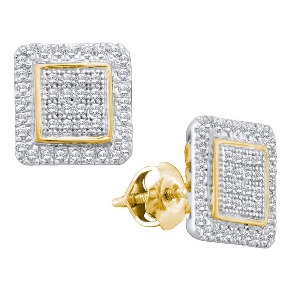Image of ID 1 10k Yellow Gold Round Diamond Cluster Square Stud Earrings 1/3 Cttw