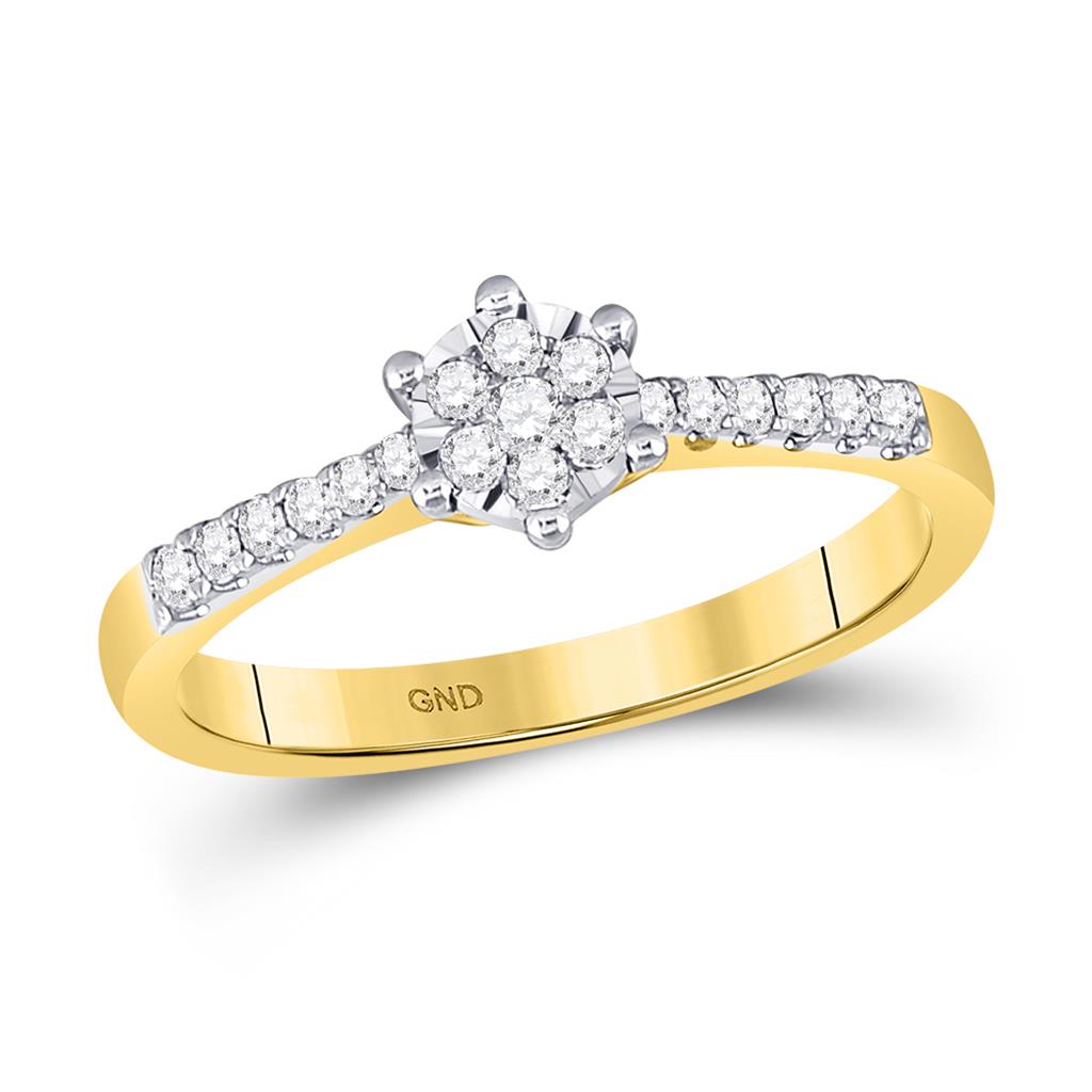 Image of ID 1 10k Yellow Gold Round Diamond Cluster Stackable Band Ring 1/5 Cttw