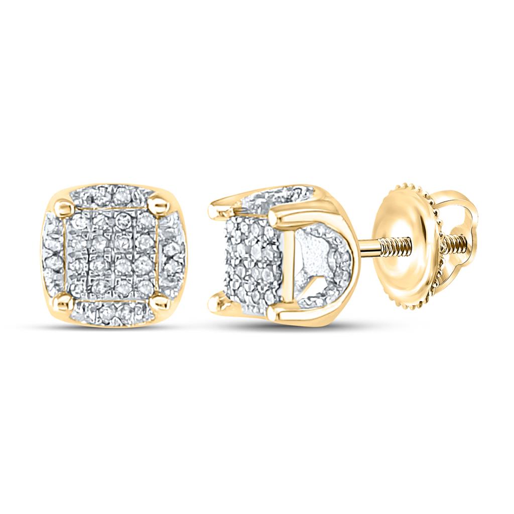 Image of ID 1 10k Yellow Gold Round Diamond Cluster Stud Earrings 1/5 Cttw