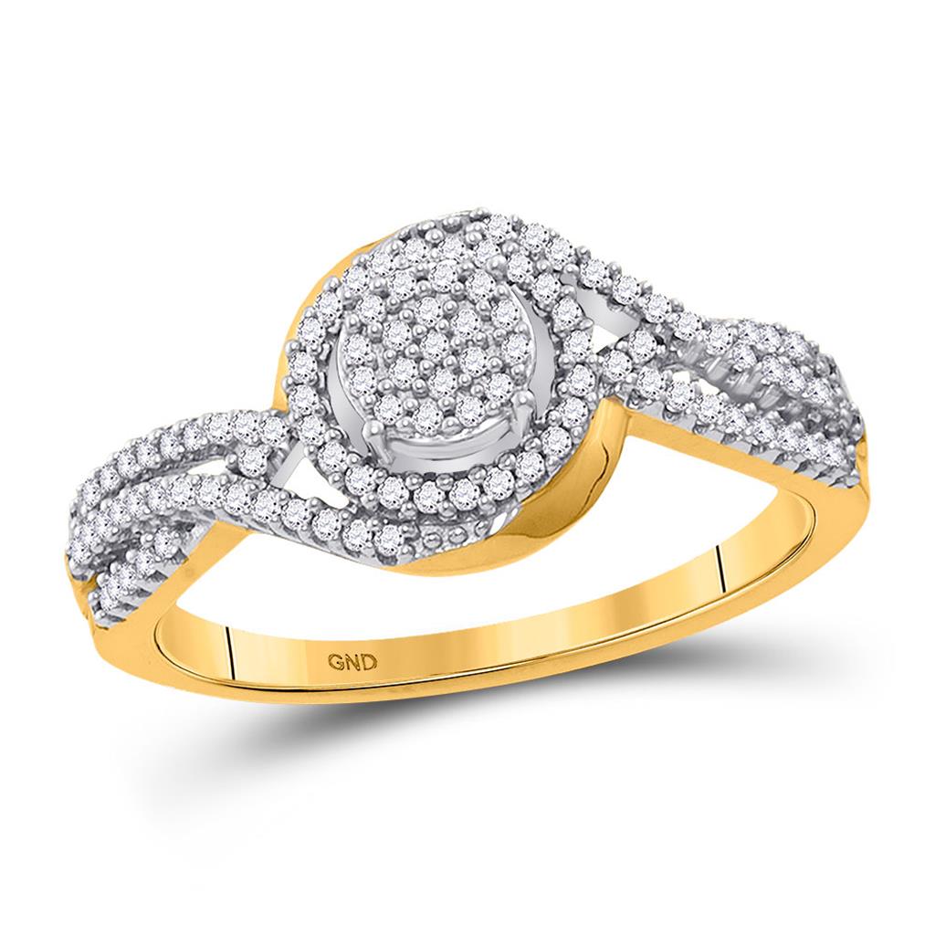Image of ID 1 10k Yellow Gold Round Diamond Cluster Twist Ring 1/4 Cttw