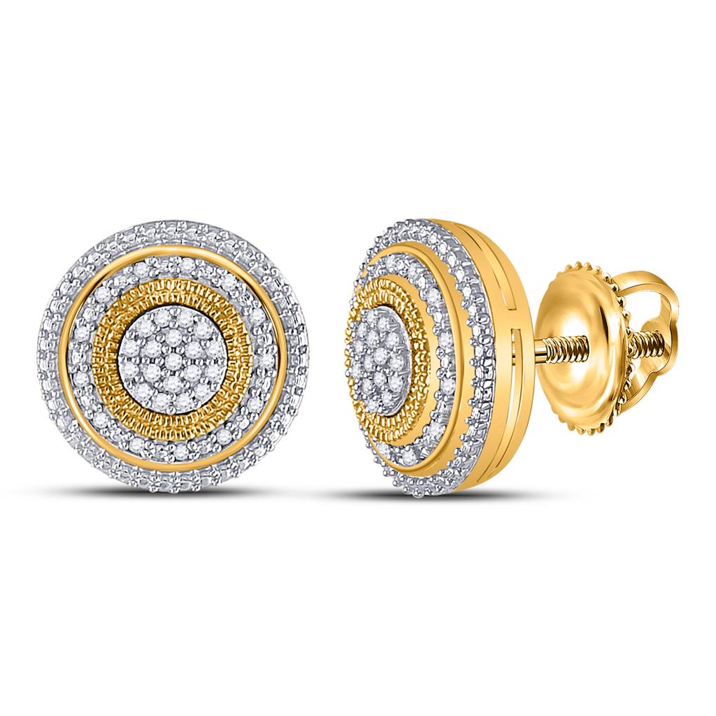 Image of ID 1 10k Yellow Gold Round Diamond Concentric Circle Cluster Earrings 1/6 Cttw