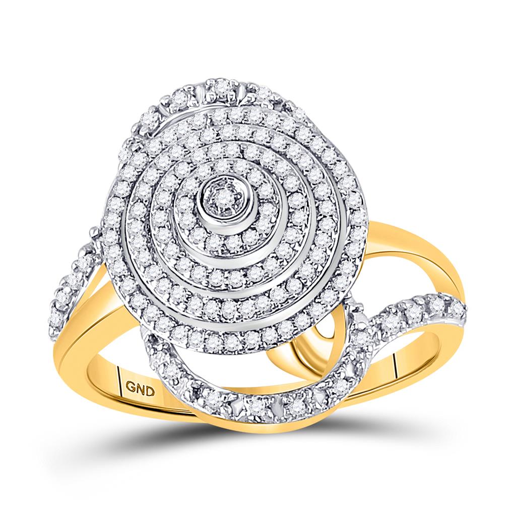 Image of ID 1 10k Yellow Gold Round Diamond Concentric Circle Layered Cluster Ring 1/2 Cttw