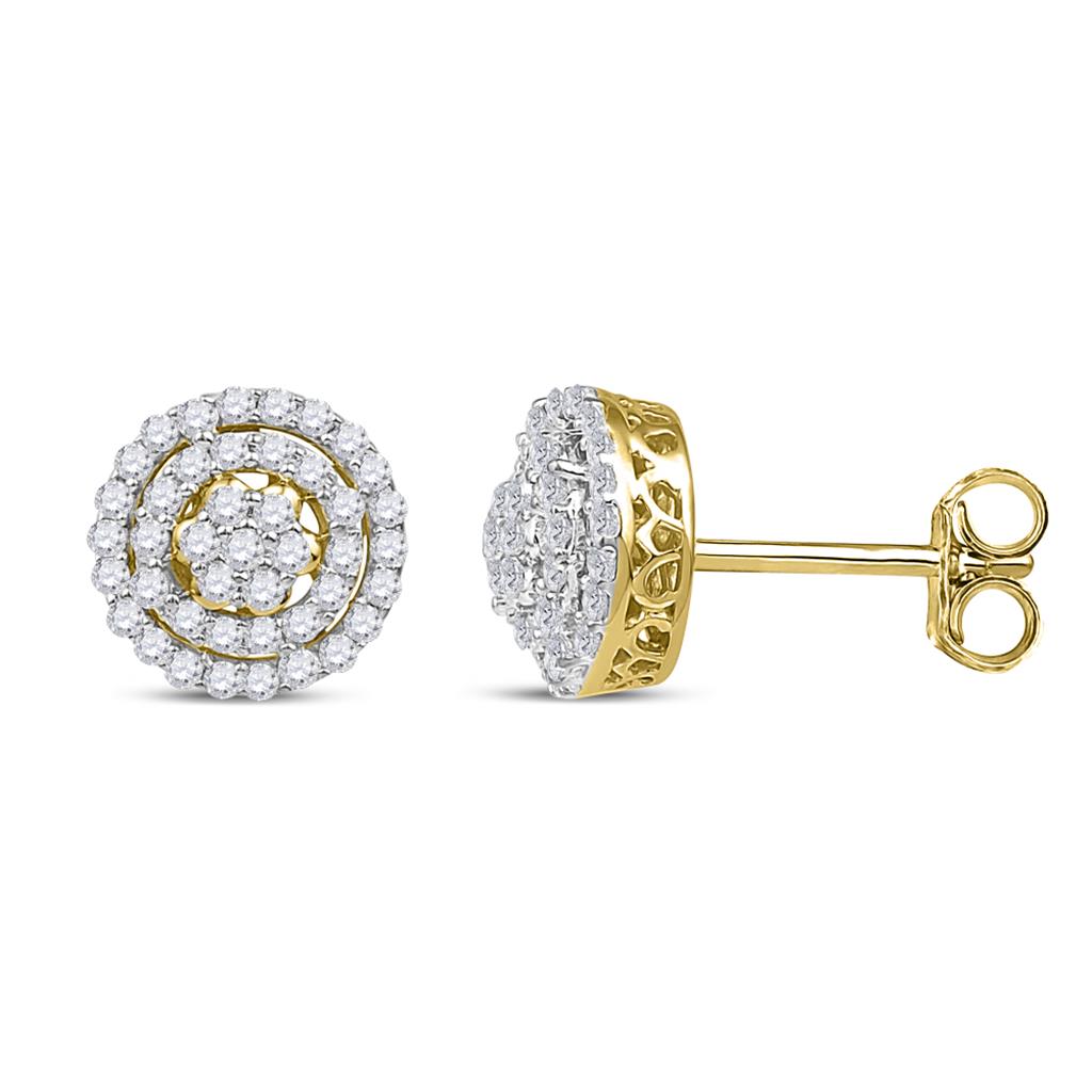 Image of ID 1 10k Yellow Gold Round Diamond Concentric Cluster Earrings 1/2 Cttw