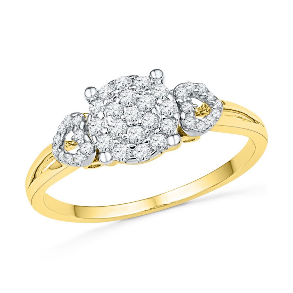Image of ID 1 10k Yellow Gold Round Diamond Concentric Cluster Heart Ring 1/3 Cttw
