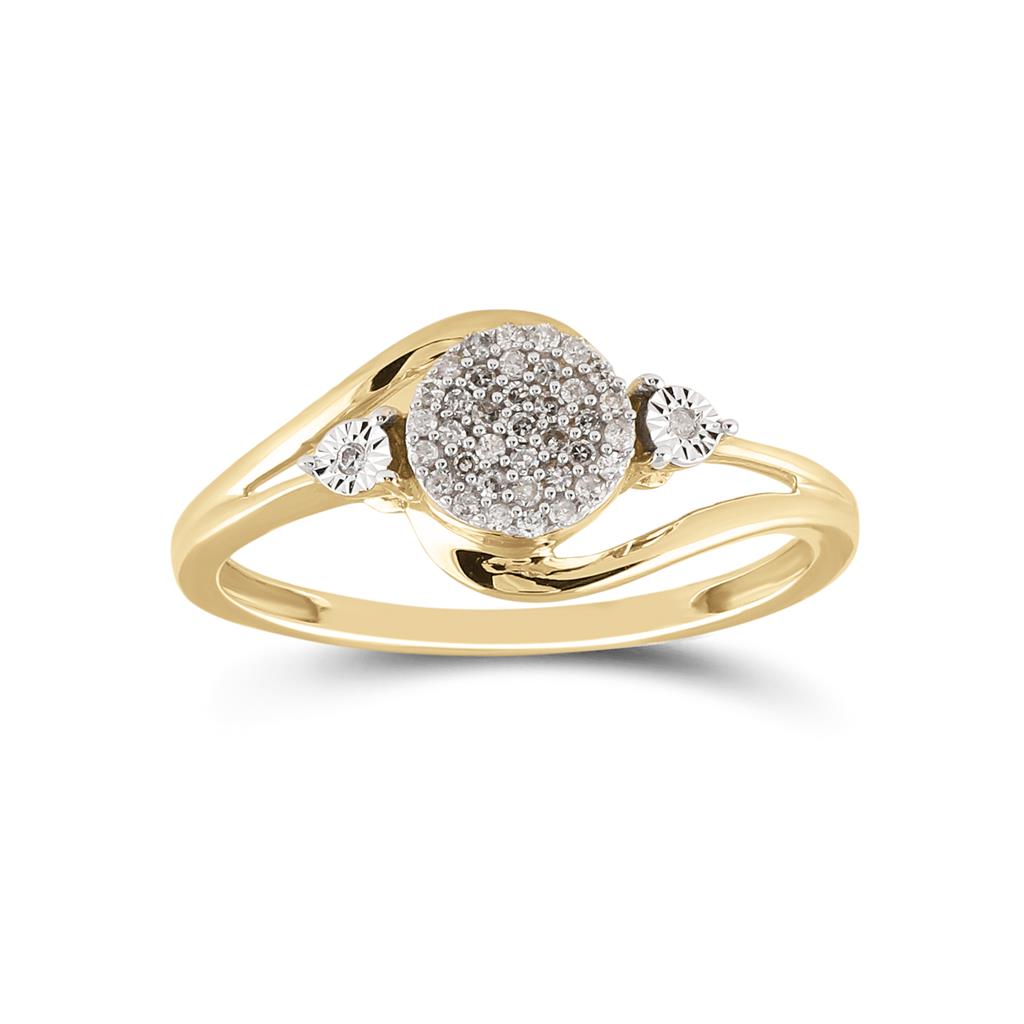 Image of ID 1 10k Yellow Gold Round Diamond Concentric Cluster Ring 1/10 Cttw