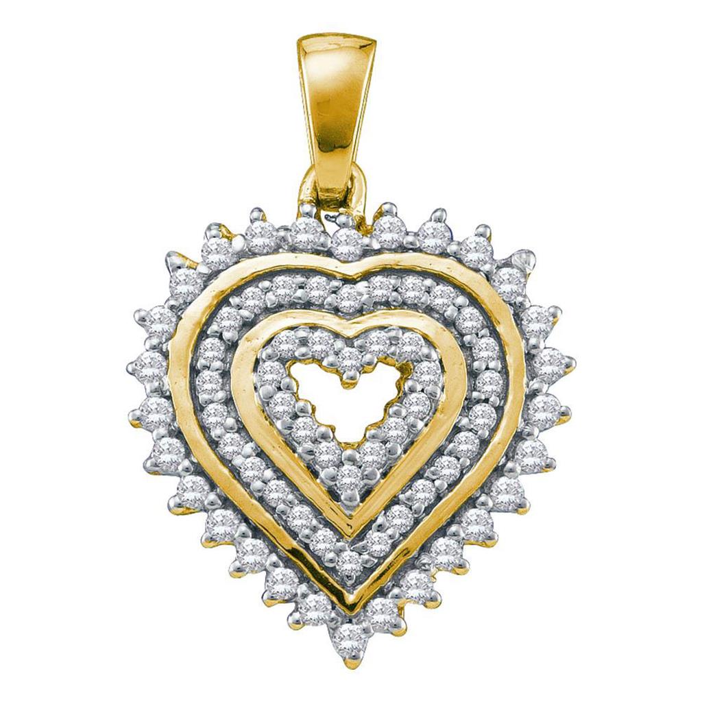 Image of ID 1 10k Yellow Gold Round Diamond Concentric Heart Pendant 1/3 Cttw