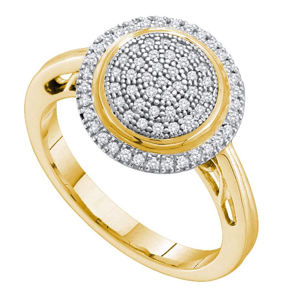 Image of ID 1 10k Yellow Gold Round Diamond Concentrict Circle Cluster Ring 1/4 Cttw