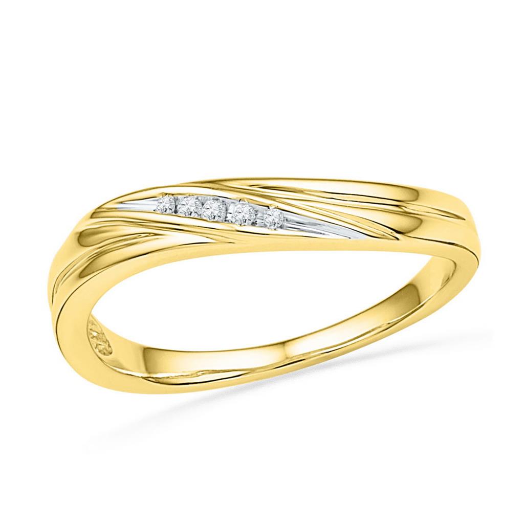 Image of ID 1 10k Yellow Gold Round Diamond Contoured Band Ring 02 Cttw