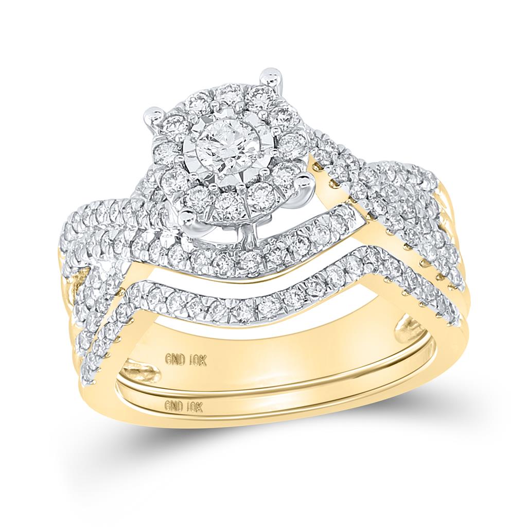Image of ID 1 10k Yellow Gold Round Diamond Contoured Bridal Wedding Ring Set 1 Cttw