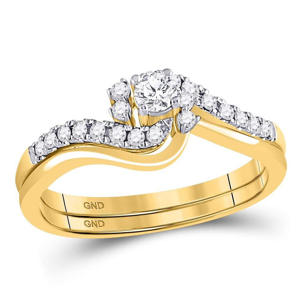 Image of ID 1 10k Yellow Gold Round Diamond Contoured Bridal Wedding Ring Set 1/3 Cttw