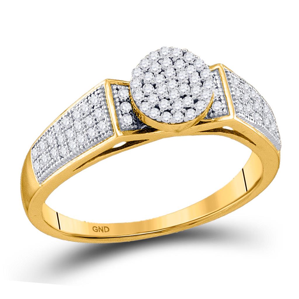 Image of ID 1 10k Yellow Gold Round Diamond Cradled Cluster Bridal Ring 1/4 Cttw