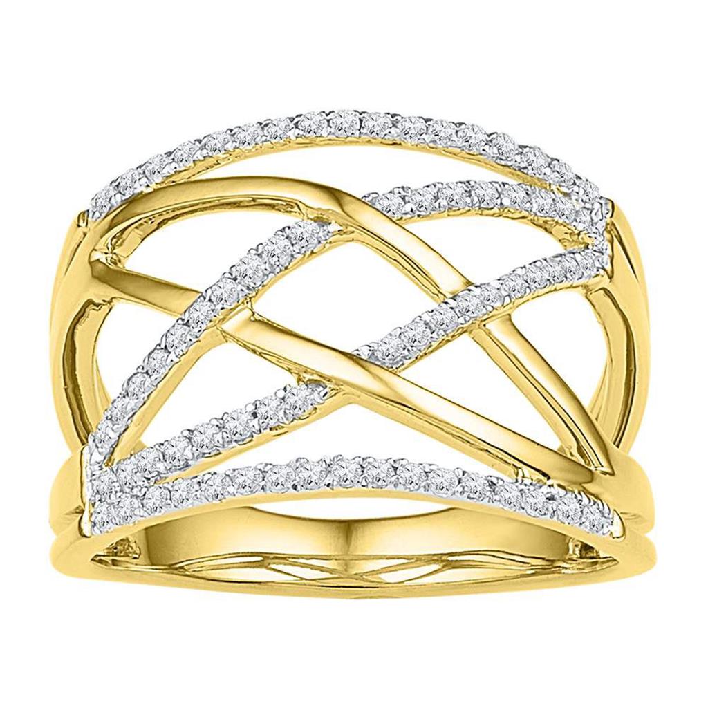Image of ID 1 10k Yellow Gold Round Diamond Crisscross Crossover Band Ring 1/3 Cttw