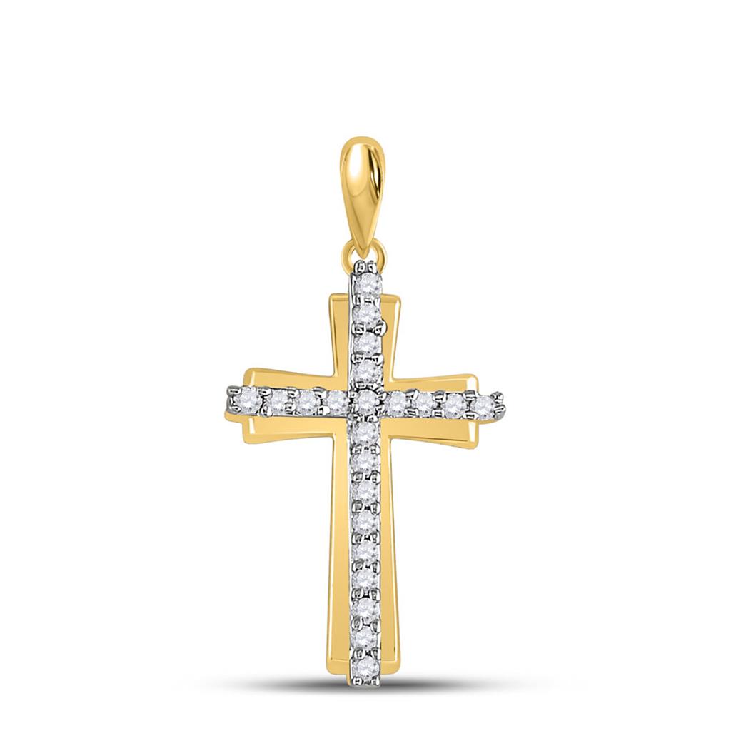 Image of ID 1 10k Yellow Gold Round Diamond Cross Pendant 1/6 Cttw