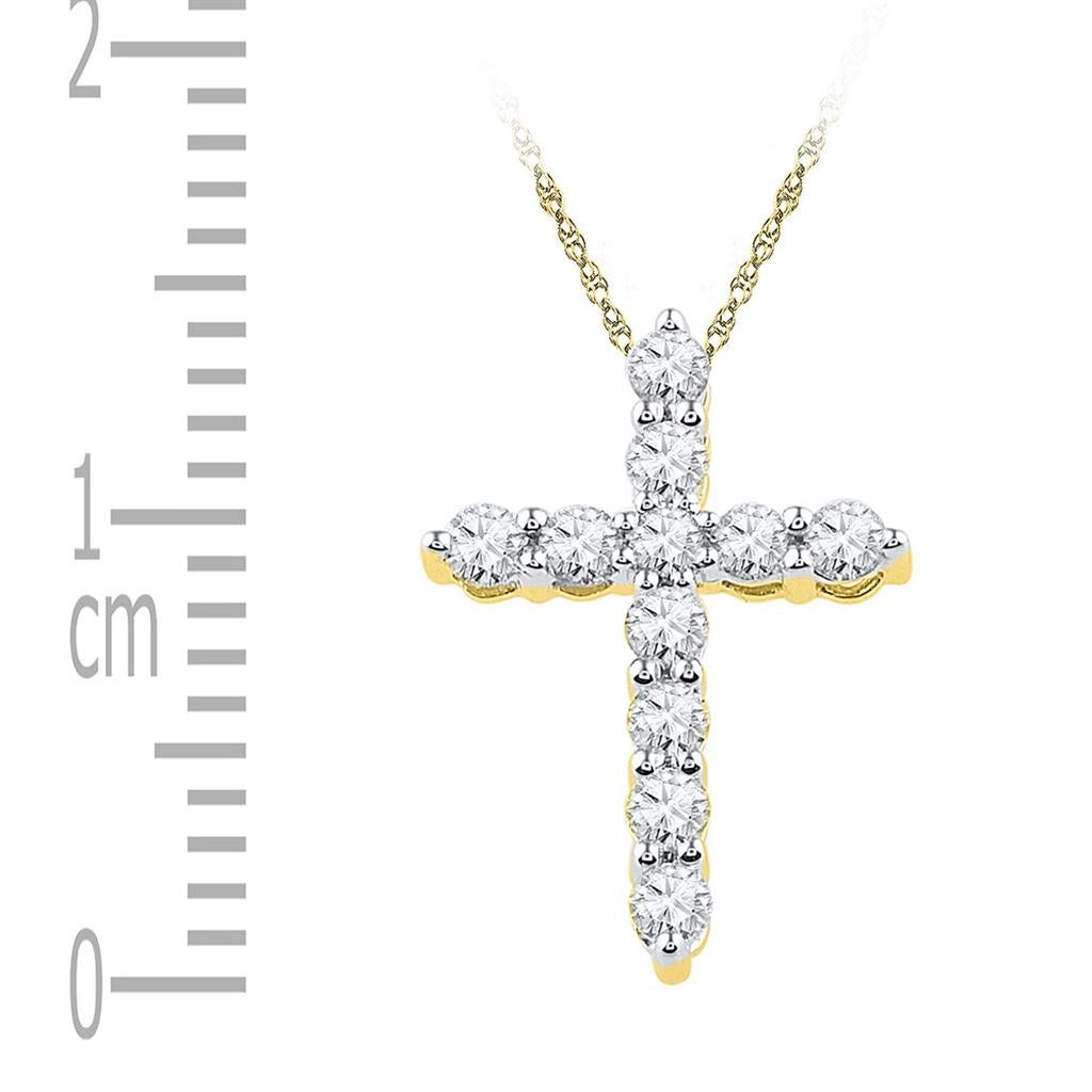 Image of ID 1 10k Yellow Gold Round Diamond Cross Religious Pendant 1/3 Cttw
