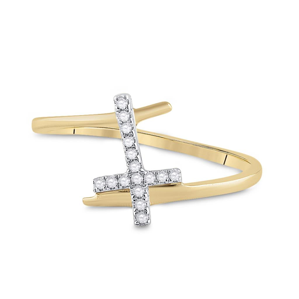 Image of ID 1 10k Yellow Gold Round Diamond Cross Ring 1/12 Cttw