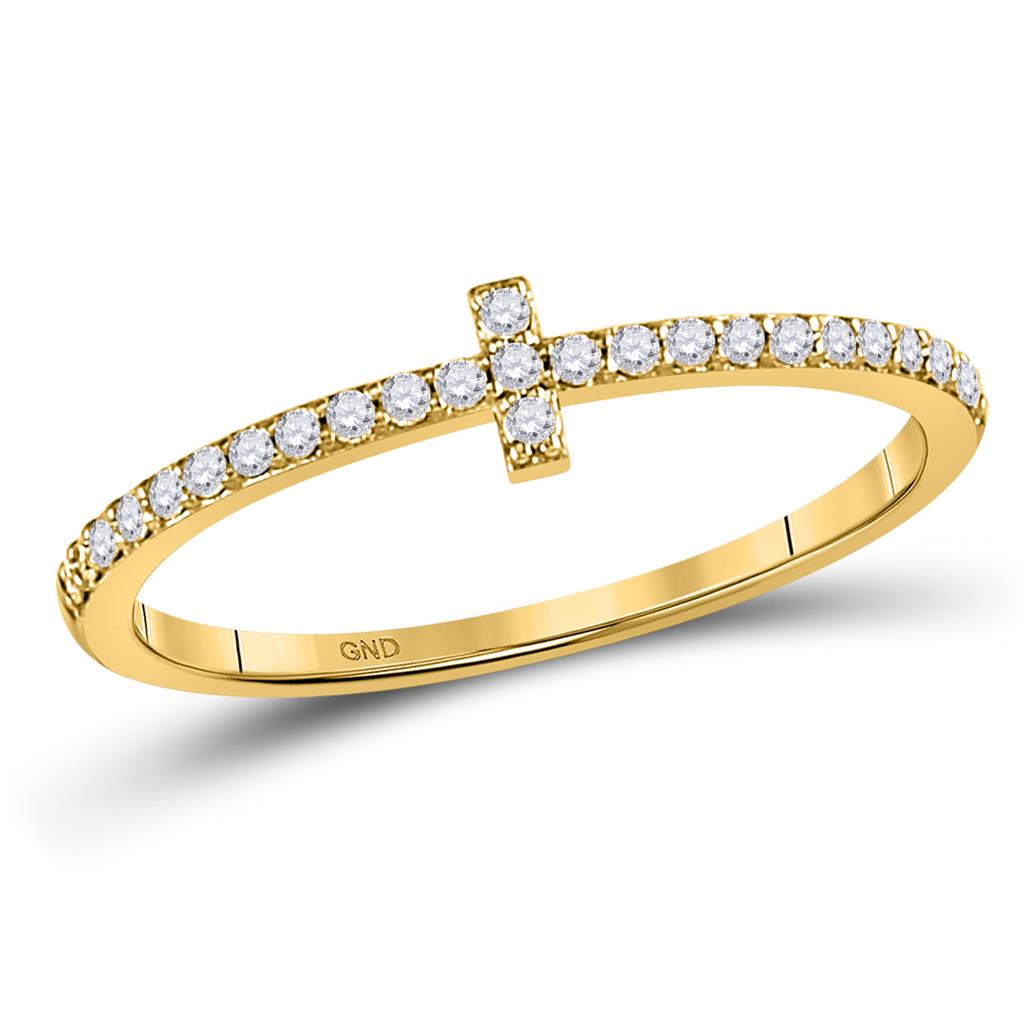 Image of ID 1 10k Yellow Gold Round Diamond Cross Stackable Band Ring 1/6 Cttw