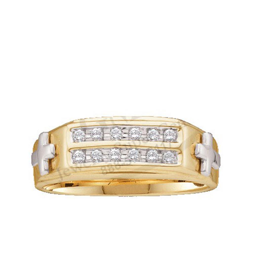 Image of ID 1 10k Yellow Gold Round Diamond Cross Wedding Band Ring 1/6 Cttw