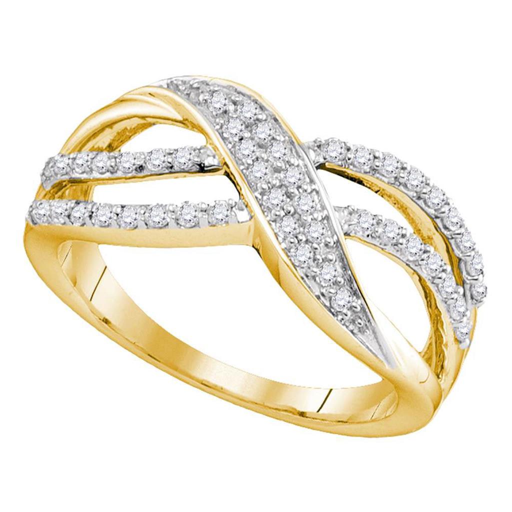 Image of ID 1 10k Yellow Gold Round Diamond Crossover Band Ring 1/3 Cttw