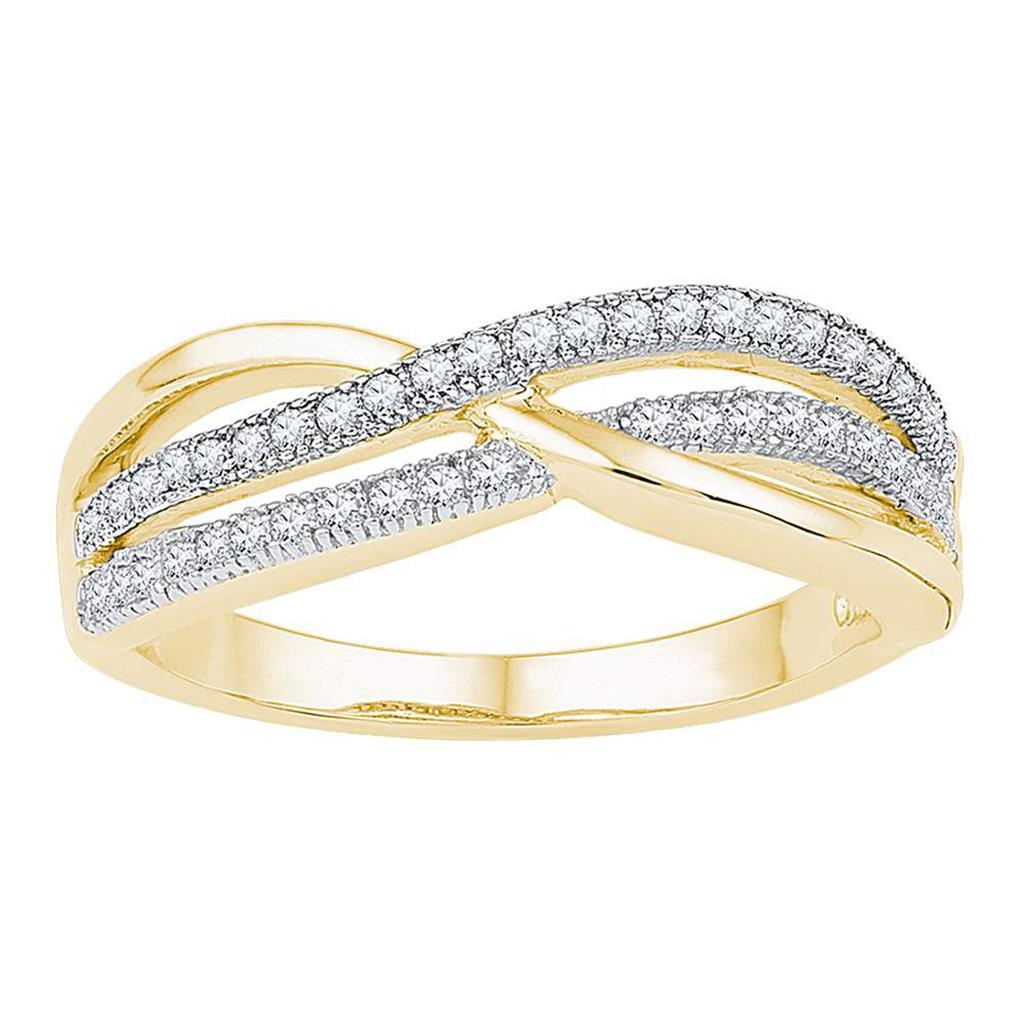 Image of ID 1 10k Yellow Gold Round Diamond Crossover Band Ring 1/5 Cttw