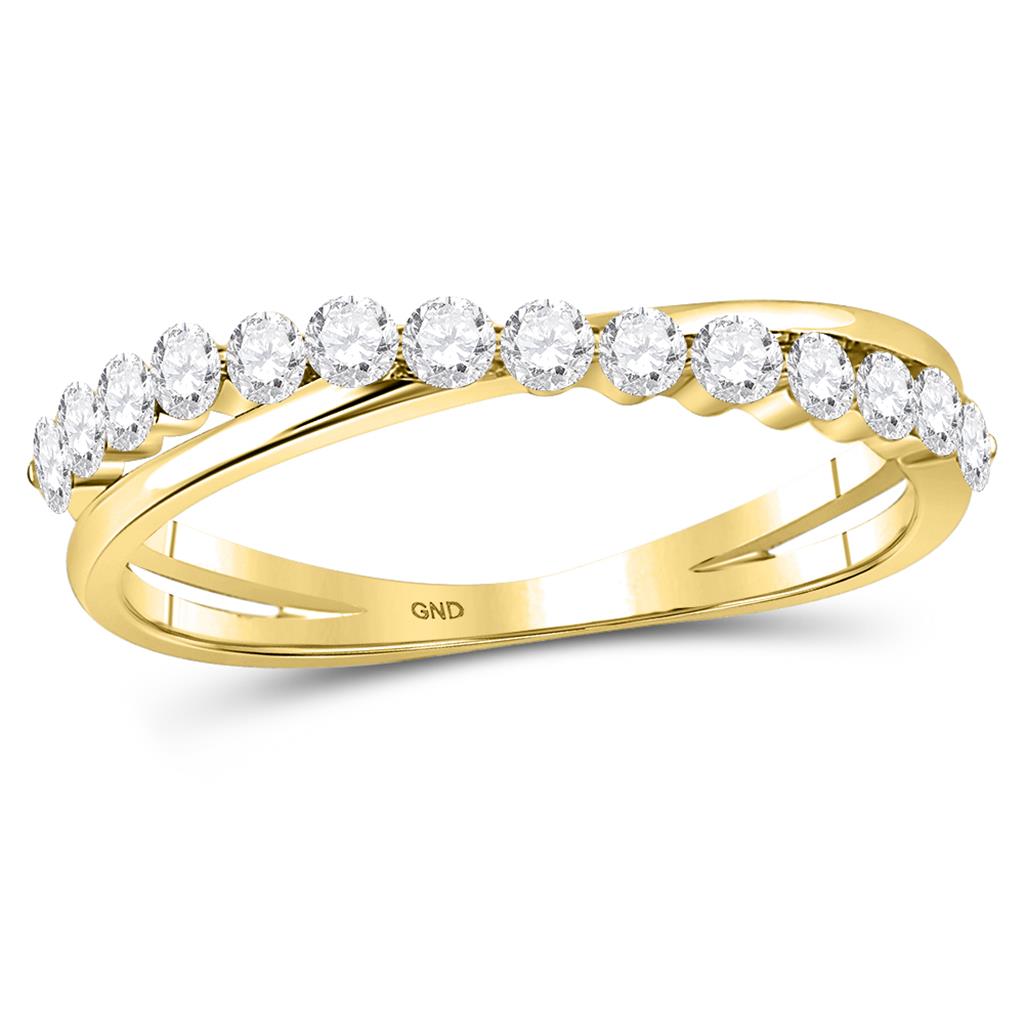 Image of ID 1 10k Yellow Gold Round Diamond Crossover Stackable Band Ring 1/3 Cttw