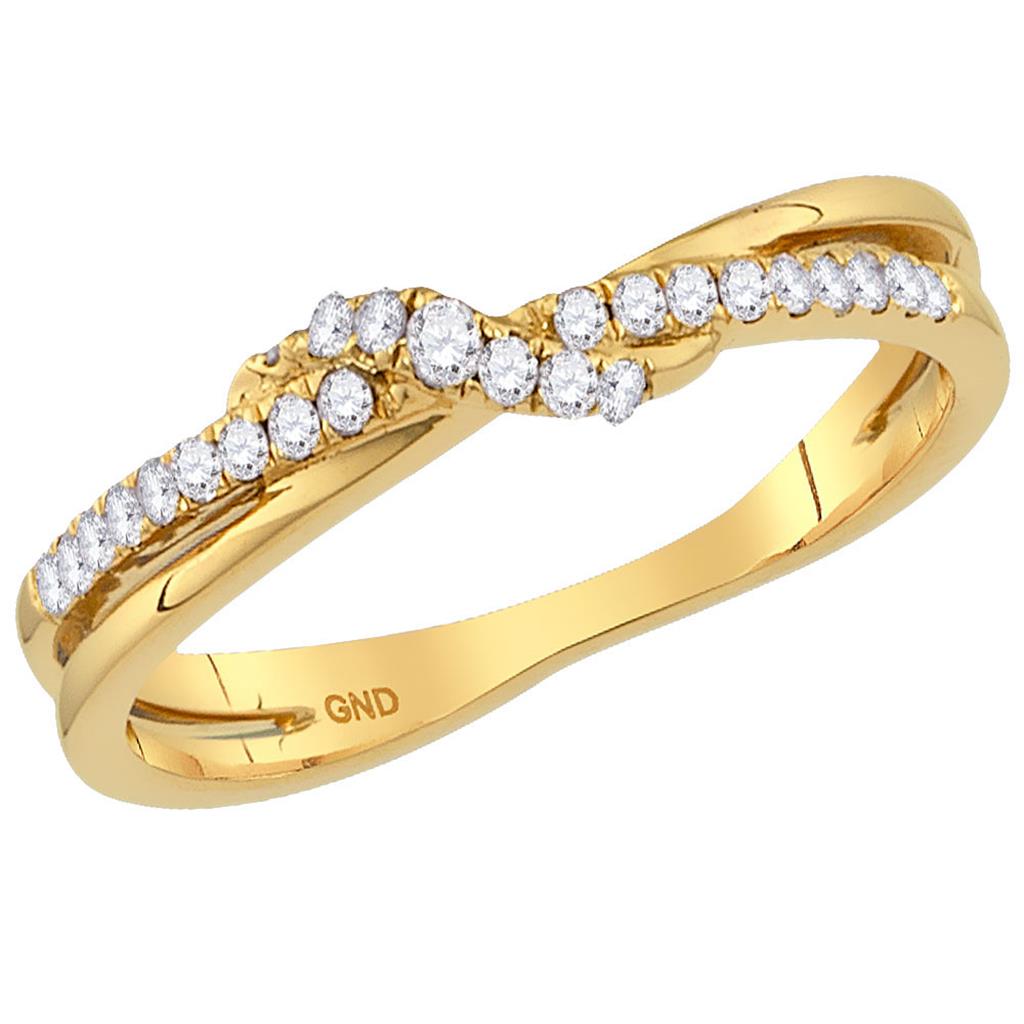 Image of ID 1 10k Yellow Gold Round Diamond Crossover Stackable Band Ring 1/6 Cttw