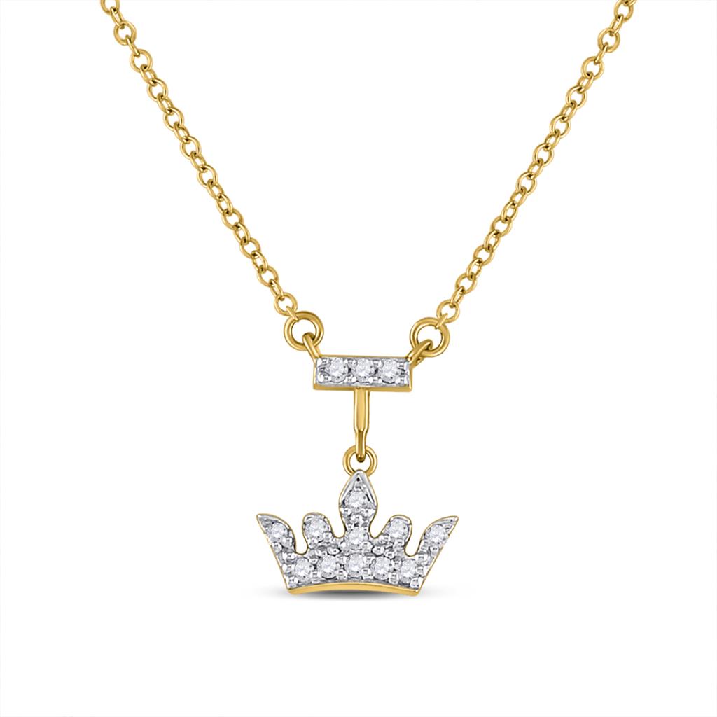 Image of ID 1 10k Yellow Gold Round Diamond Crown Tiara Fashion Necklace 1/10 Cttw