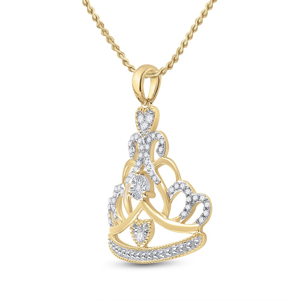 Image of ID 1 10k Yellow Gold Round Diamond Crown Tiara Fashion Pendant 1/6 Cttw