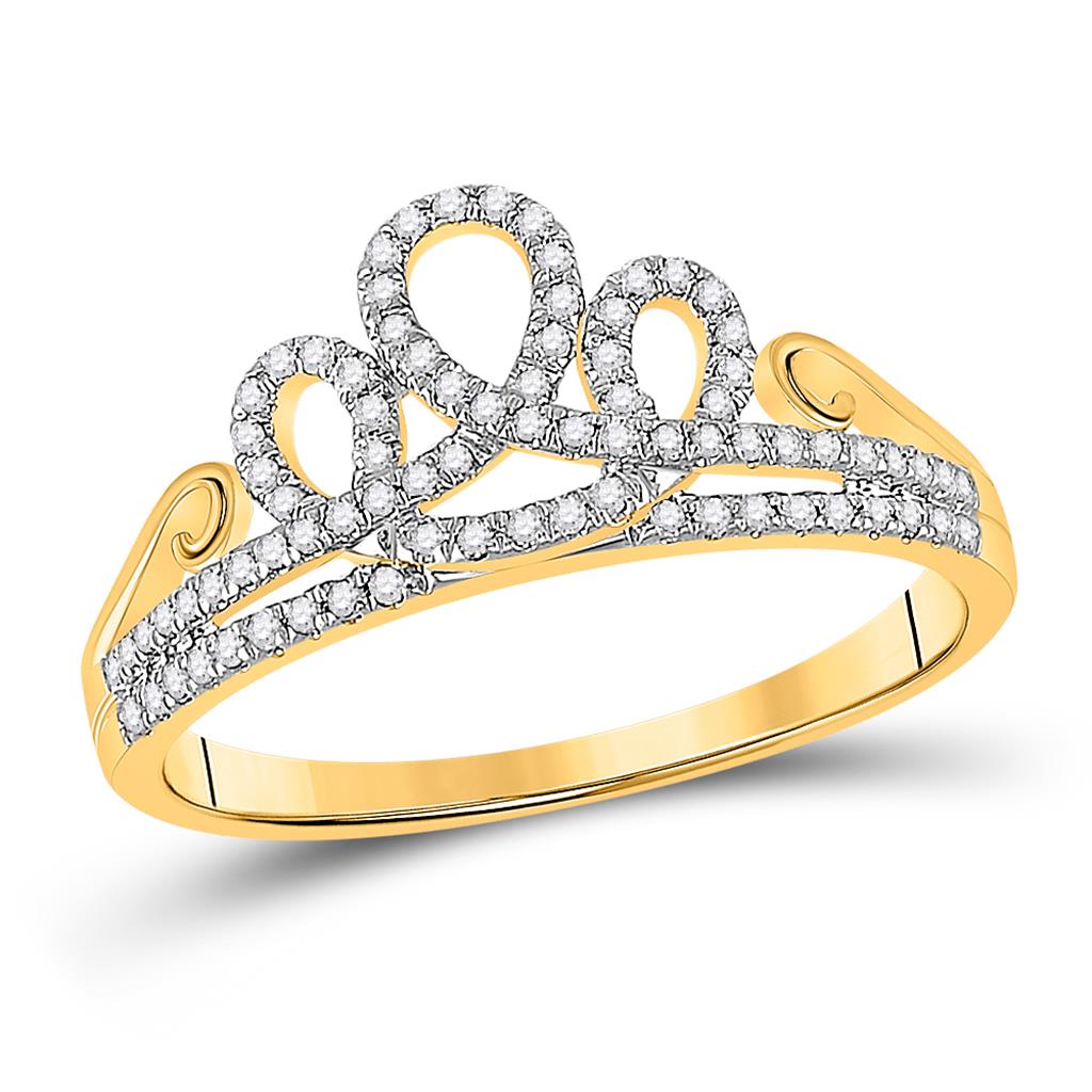 Image of ID 1 10k Yellow Gold Round Diamond Crown Tiara Fashion Ring 1/5 Cttw