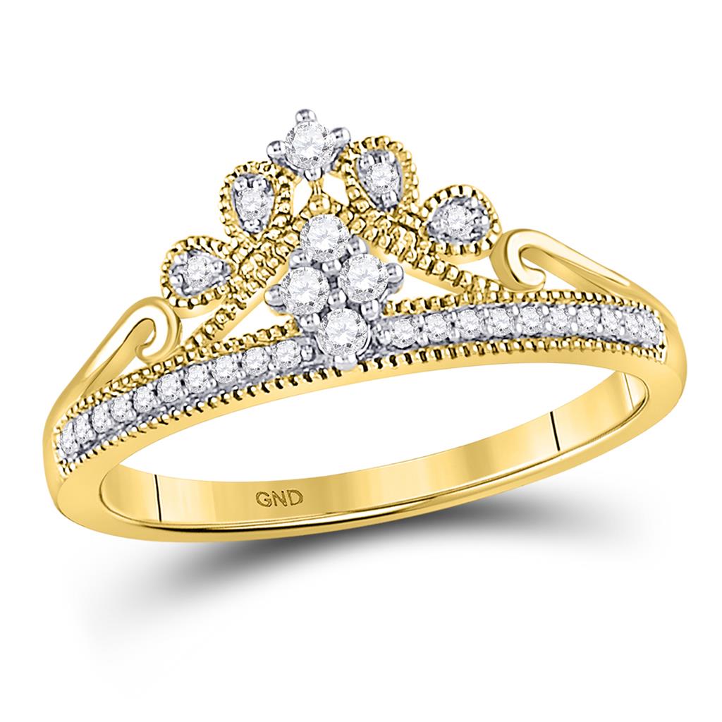 Image of ID 1 10k Yellow Gold Round Diamond Crown Tiara Fashion Ring 1/6 Cttw