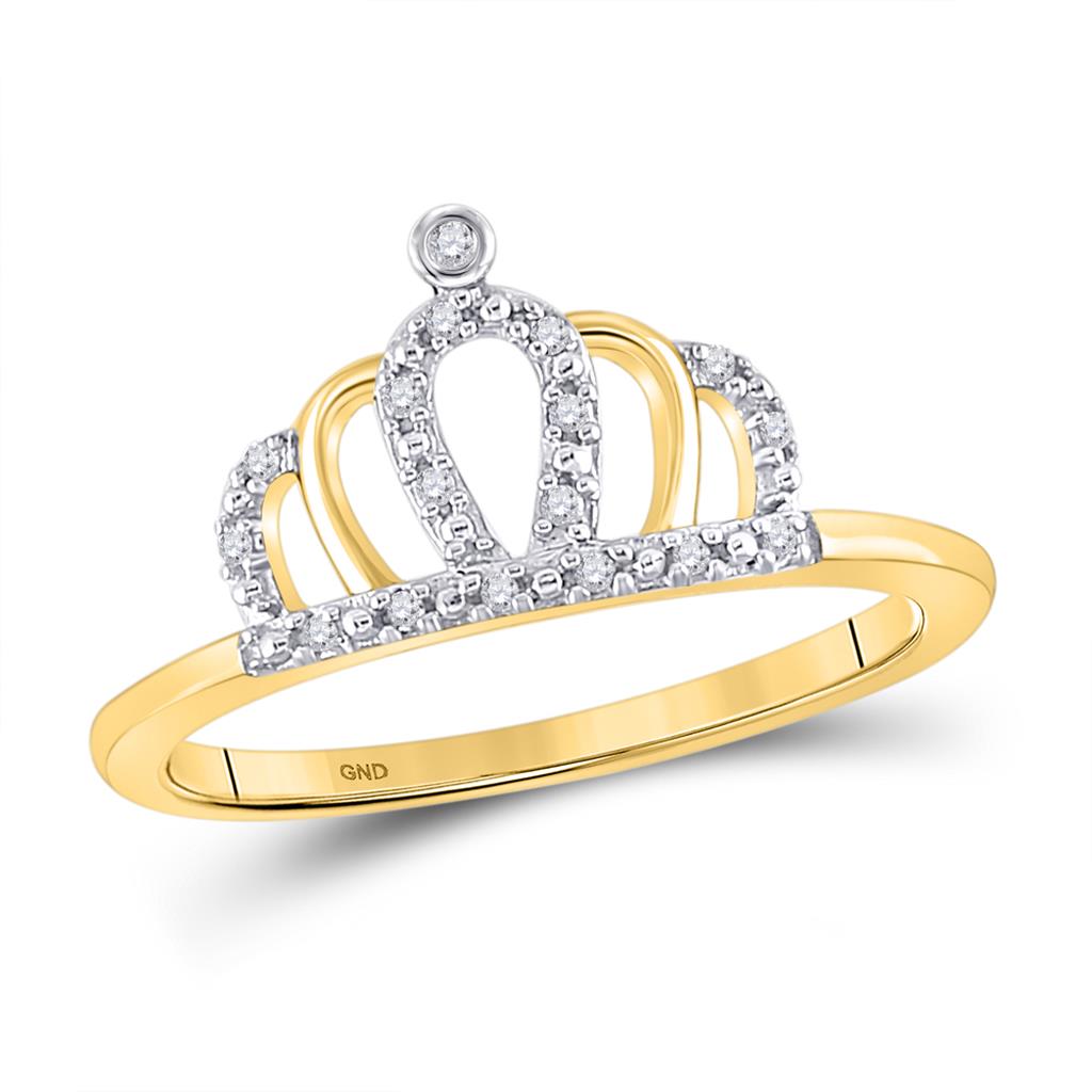 Image of ID 1 10k Yellow Gold Round Diamond Crown Tiara Princess Band Ring 1/20 Cttw