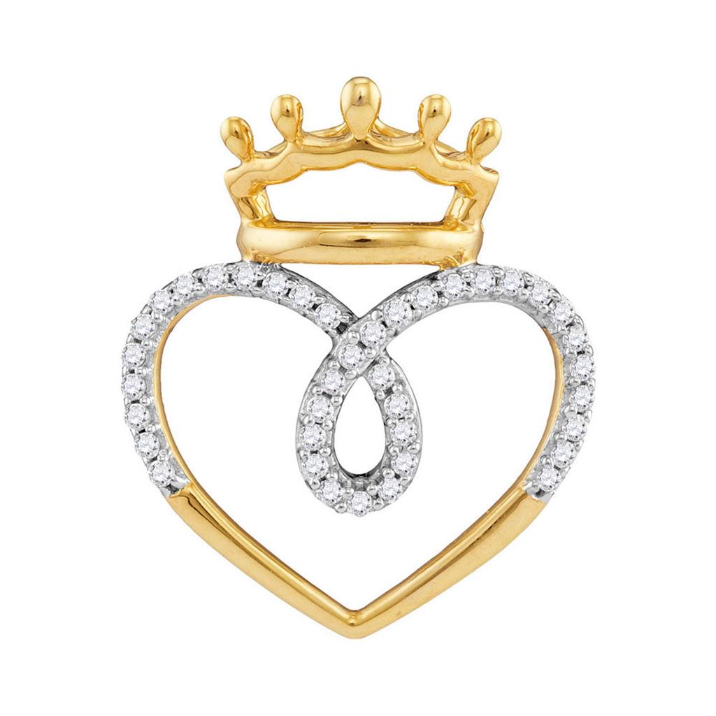 Image of ID 1 10k Yellow Gold Round Diamond Crowned Heart Pendant 1/5 Cttw