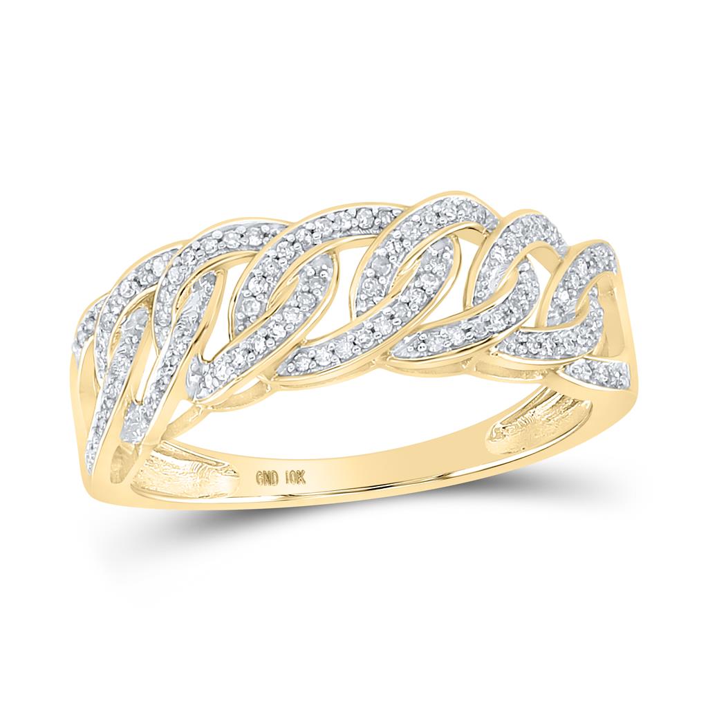Image of ID 1 10k Yellow Gold Round Diamond Cuban Link Ring 1/4 Cttw