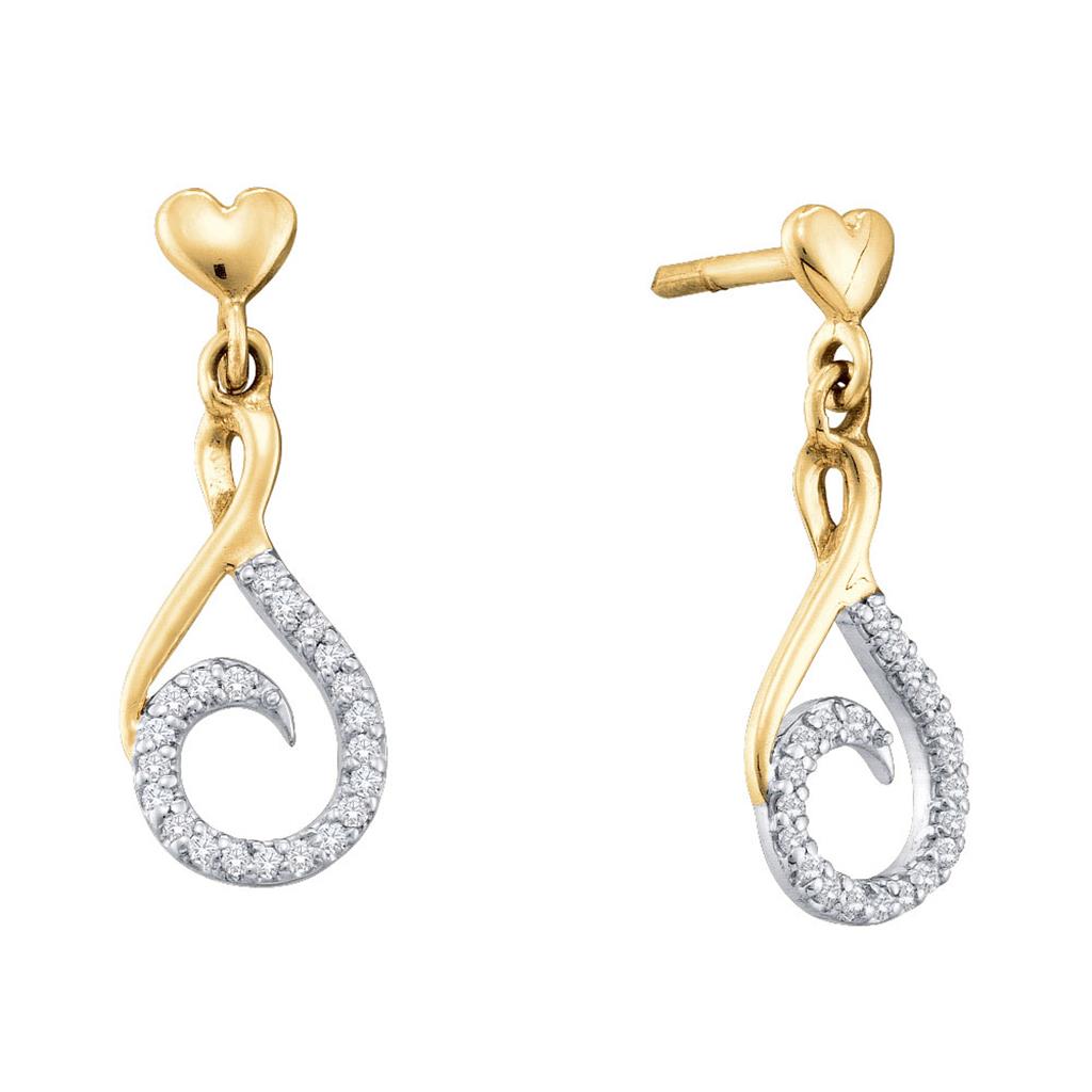 Image of ID 1 10k Yellow Gold Round Diamond Curl Dangle Earrings 1/8 Cttw