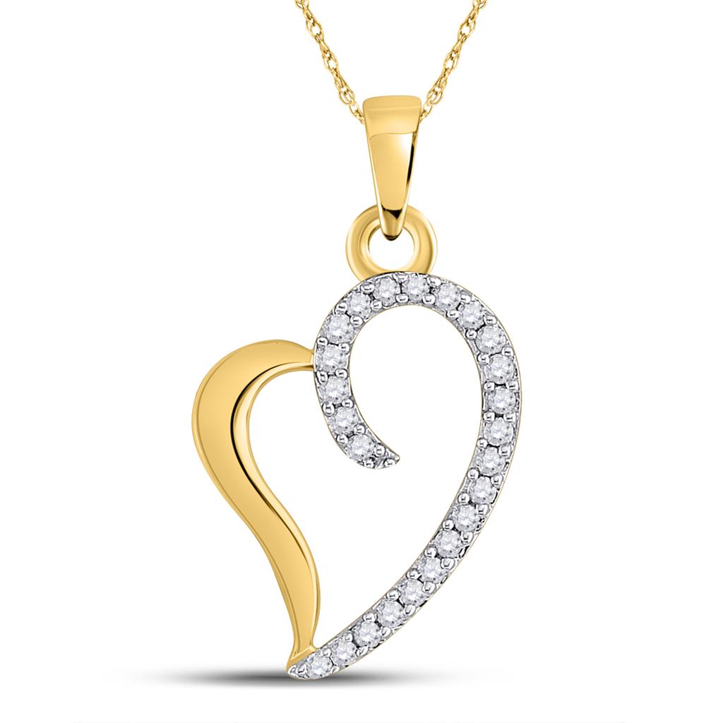 Image of ID 1 10k Yellow Gold Round Diamond Curl Heart Pendant 1/6 Cttw