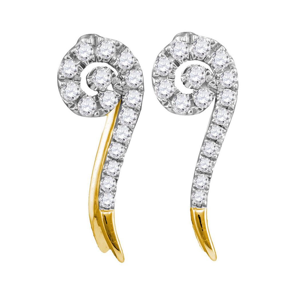 Image of ID 1 10k Yellow Gold Round Diamond Curled Stud Earrings 1/4 Cttw